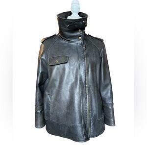 Chic Black Leather Jacket with High Collar